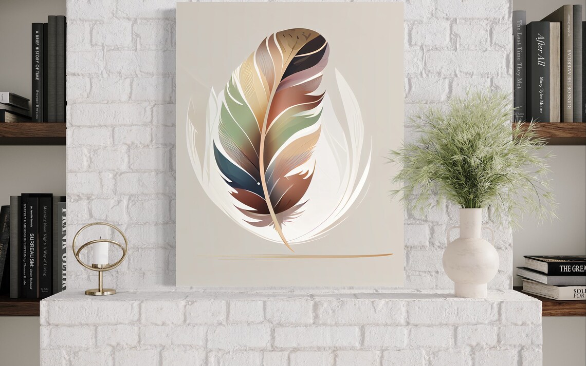 Multicolor Bird Feather Drifting in Minimal Watercolor Art Poster - Image 3