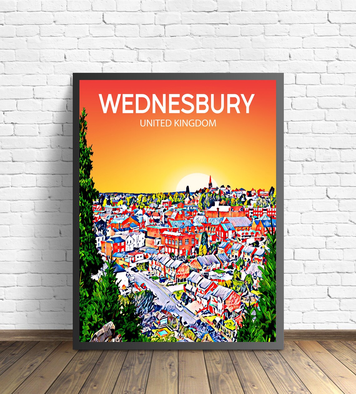 Wednesbury United Kingdom Sunset Town Panorama Church Spire Poster