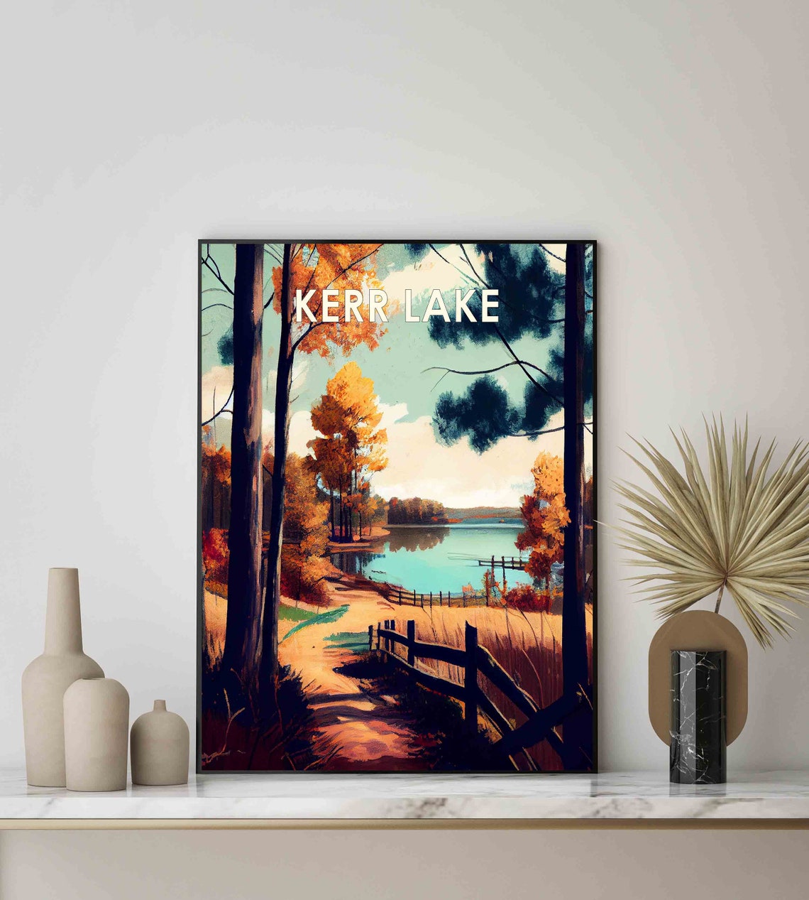 Kerr Lake Autumn Shoreline Rustic Path Vintage Landscape Poster - Image 2