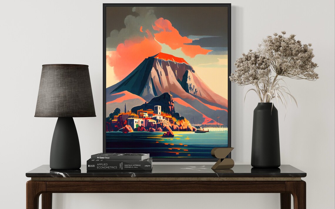 Mount Vesuvius Erupting Volcano Bay of Naples Retro Travel Poster - Image 3