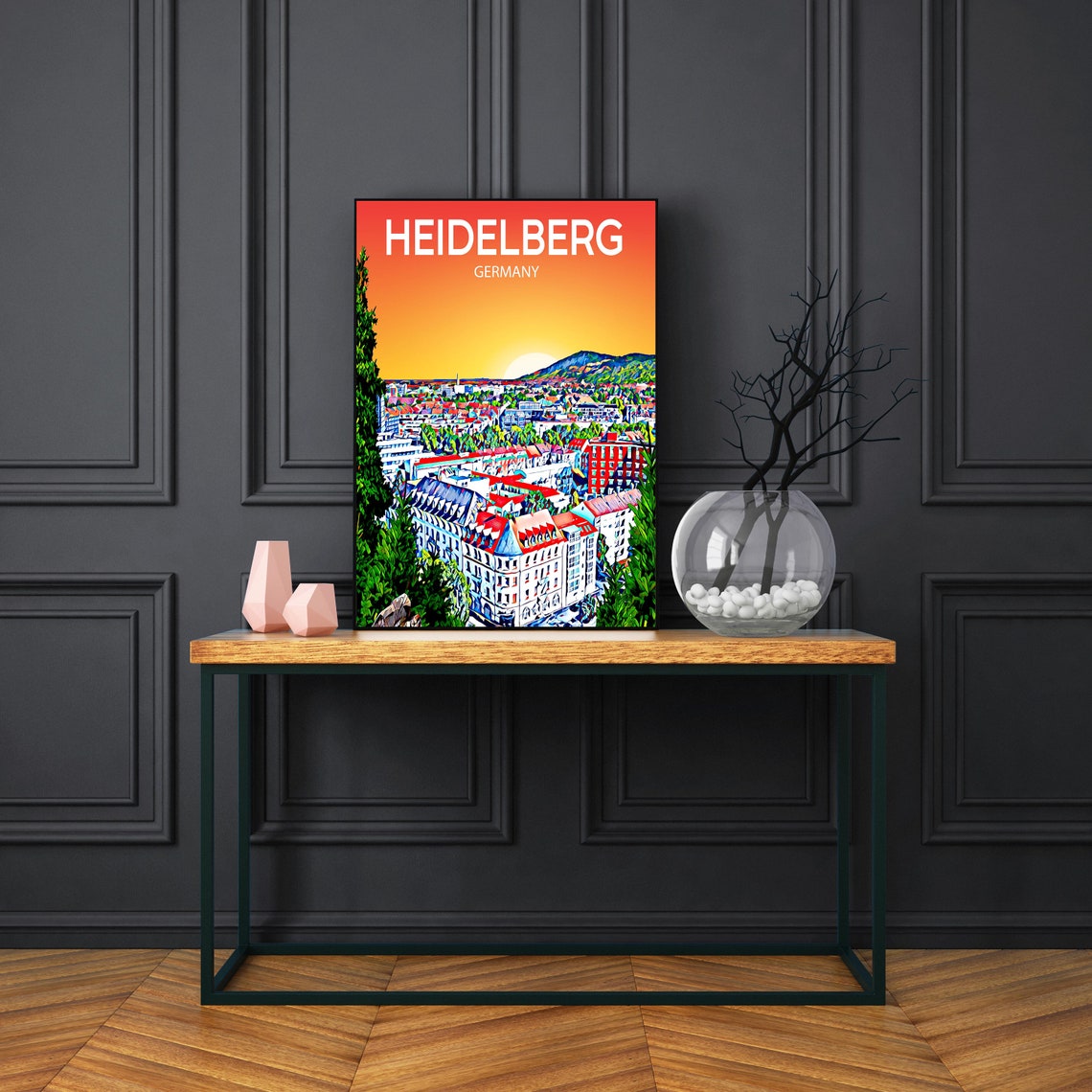 Heidelberg Germany Sunset Old Town Panorama City Travel Art Poster - Image 3
