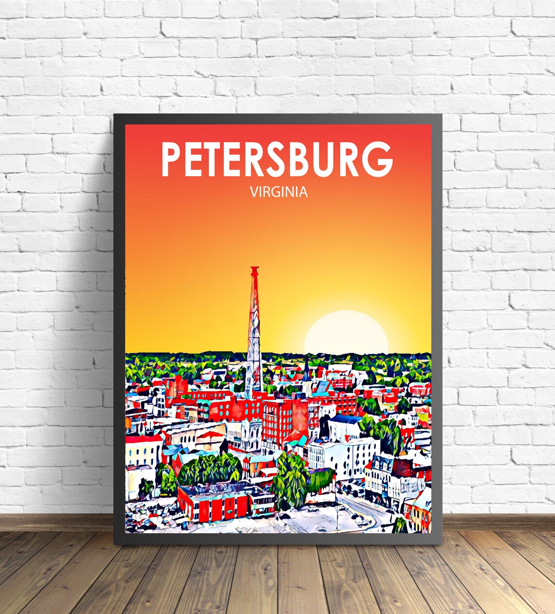 Colorful Petersburg Virginia Sunset Skyline Tower Sketch Art Poster