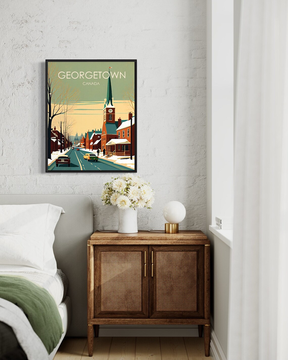 Georgetown Canada Snowy Church Street Winter Scene Travel Poster - Image 3