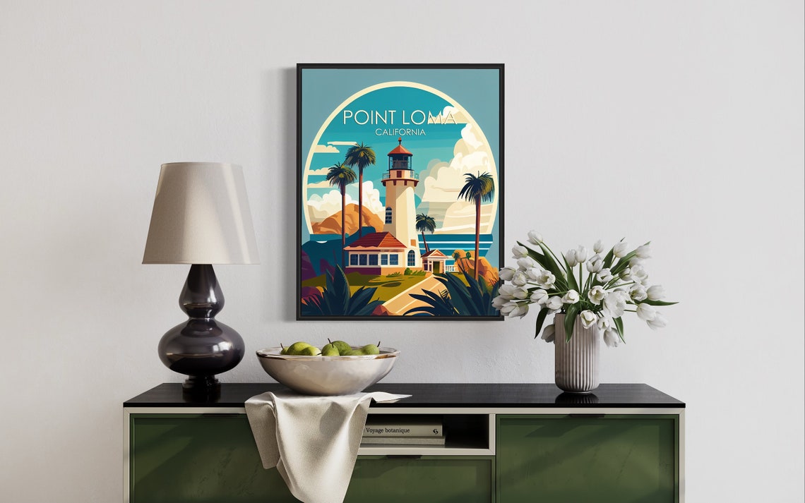 Point Loma California Poster with Historic Lighthouse and Palms - Image 2