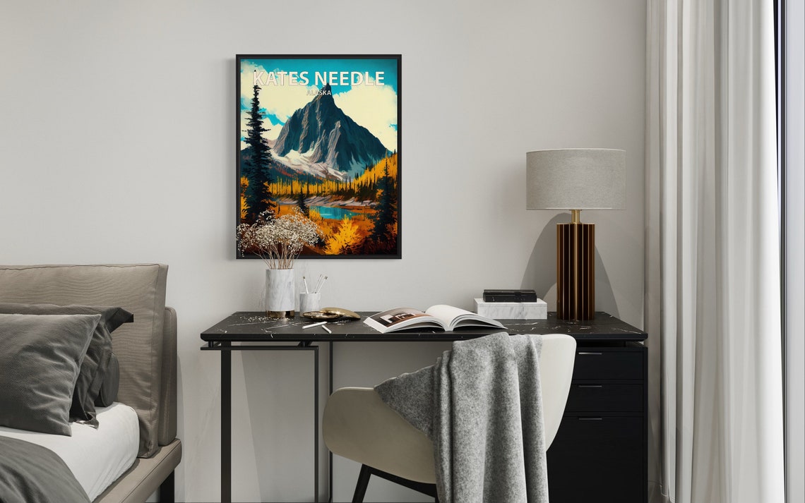 Kates Needle Alaska Jagged Summit Turquoise Lake Fall Art Poster - Image 2