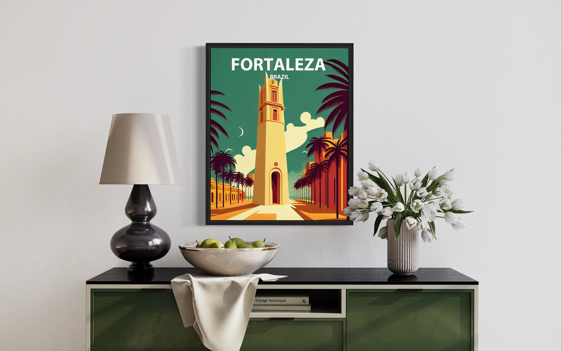 Fortaleza Brazil Retro Tower Palm Street Vintage Travel Poster - Image 3