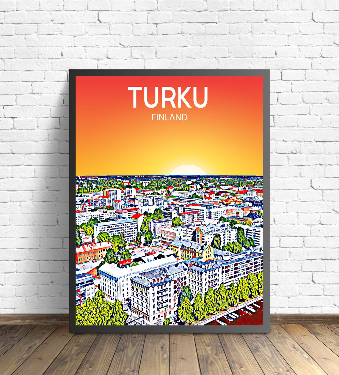 Turku Finland Sunset Cityscape Vibrant Colorful Travel Poster