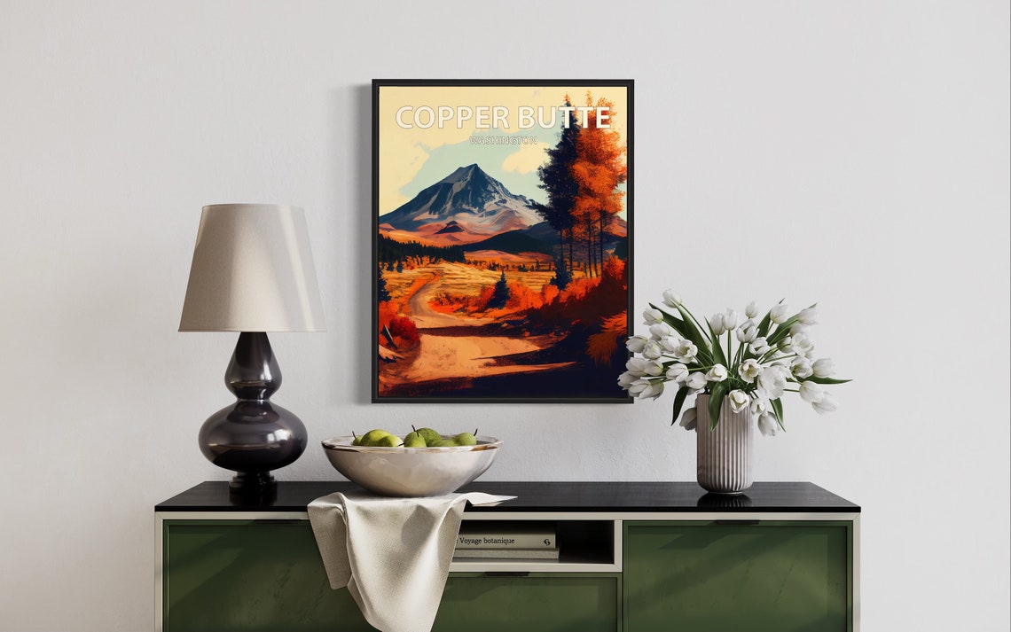 Copper Butte Washington Mountain Valley Road Autumn Art Poster - Image 2
