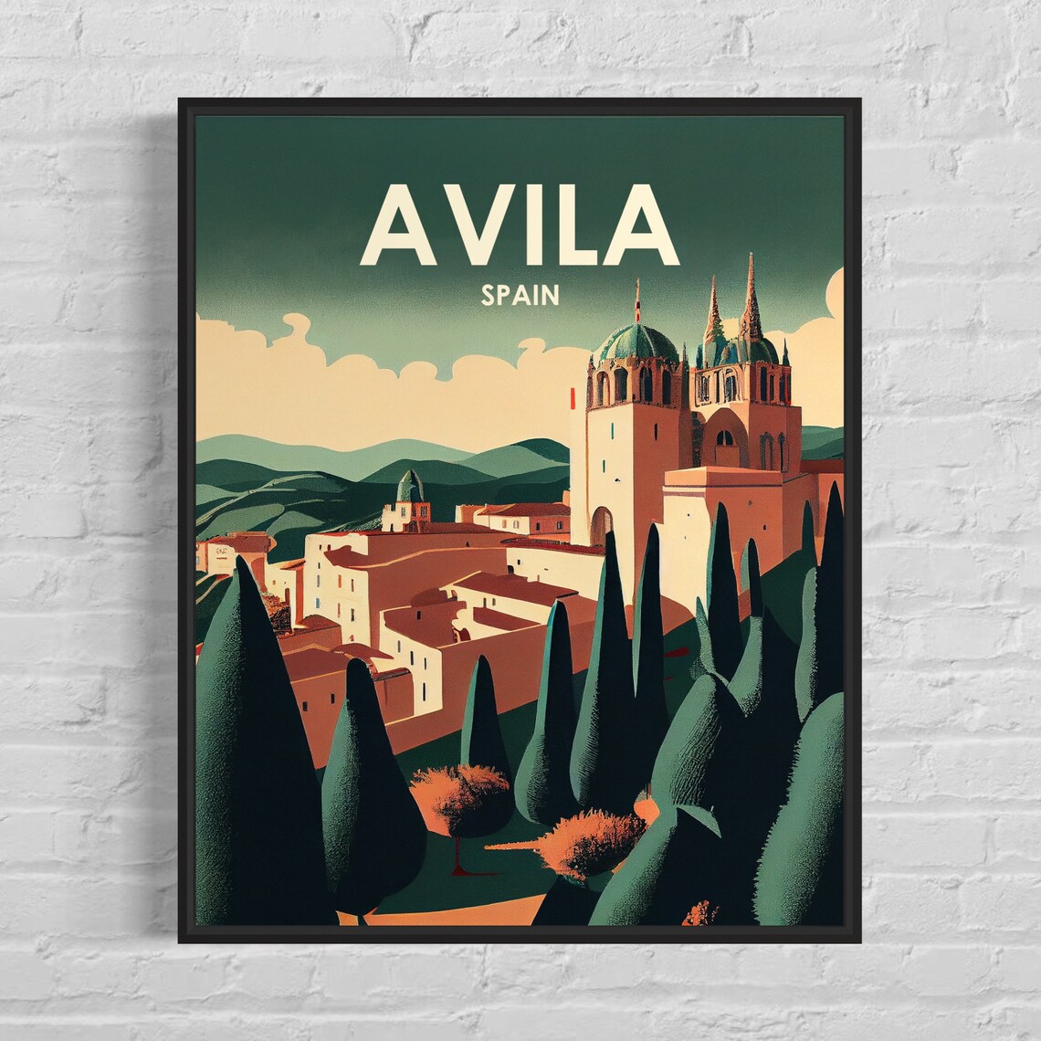 Avila Spain Walled City and Cathedral Vintage Travel Art Poster