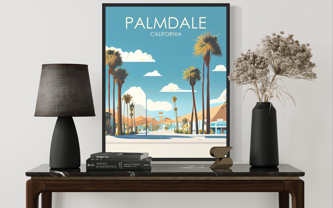Palmdale California Palm Lined Avenue Sunny Sky Street Poster - Image 3
