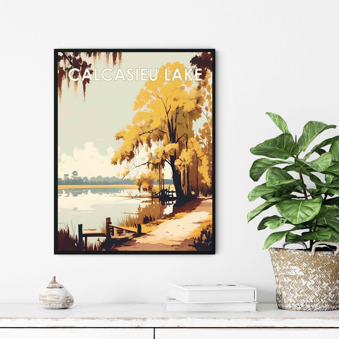 Calcasieu Lake Louisiana Golden Cypress Bayou Vintage Travel Poster - Image 3