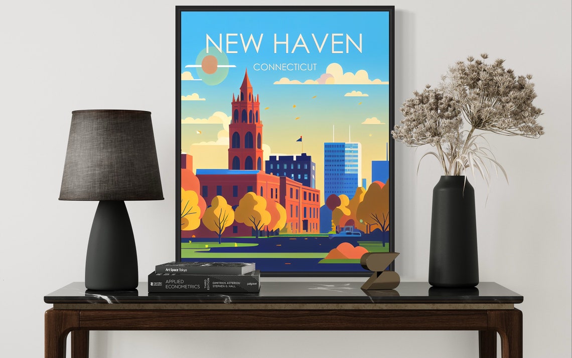 New Haven Connecticut Clock Tower Autumn Campus Retro Poster - Image 2