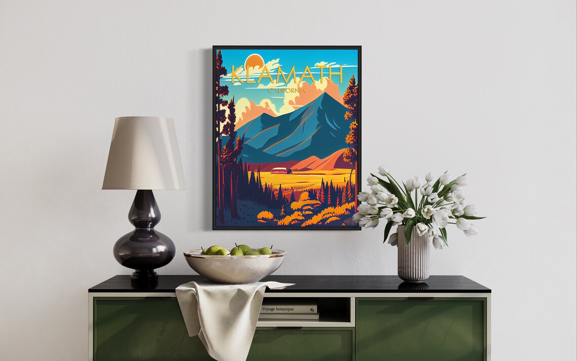 Klamath California Towering Mountain Valley Golden Forest Poster - Image 2