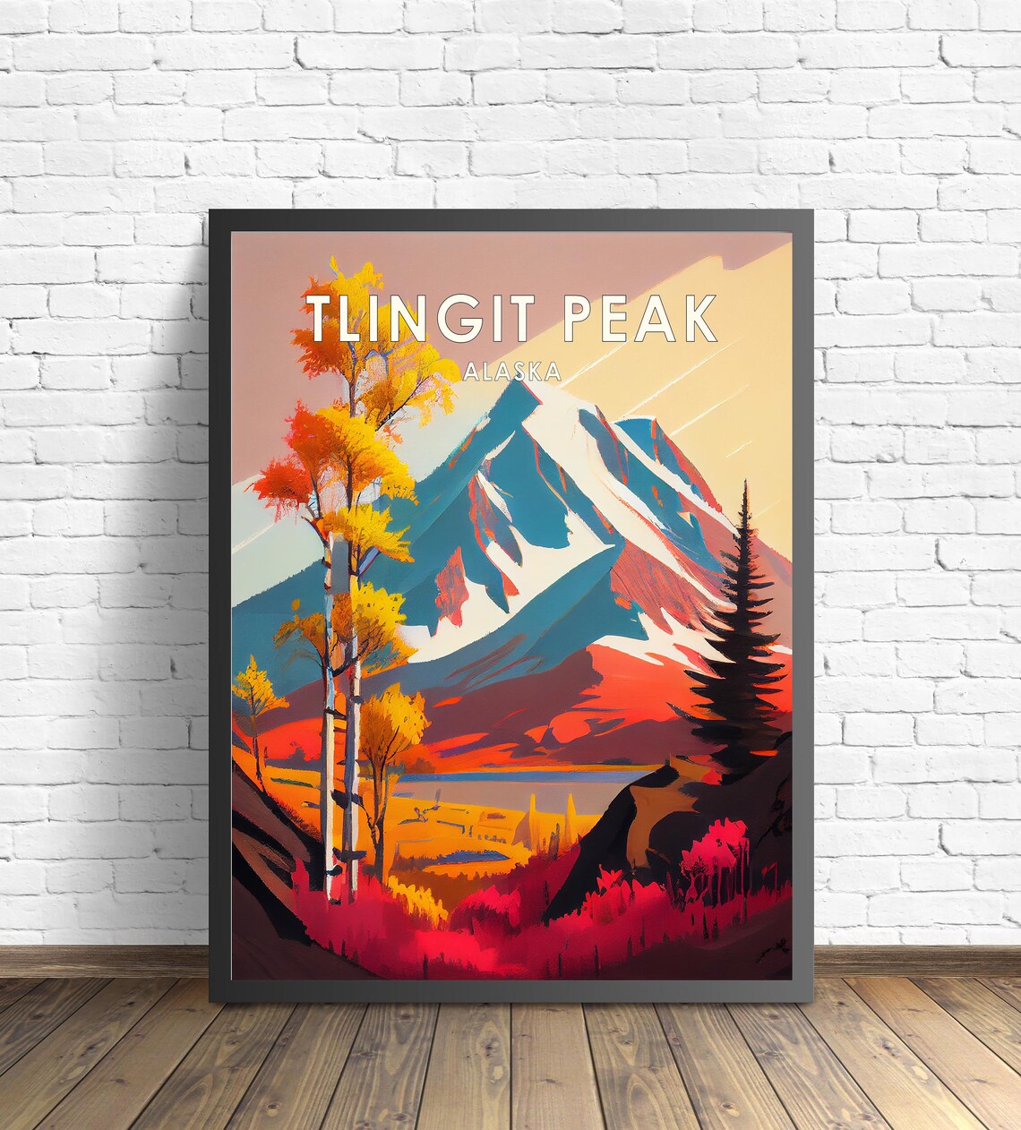 Tlingit Peak Alaska Fiery Autumn Mountain Snow Peak Vista Poster