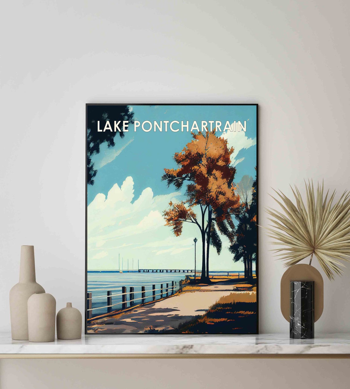 Lake Pontchartrain Louisiana Lakeside Shore Retro Nature Poster - Image 2