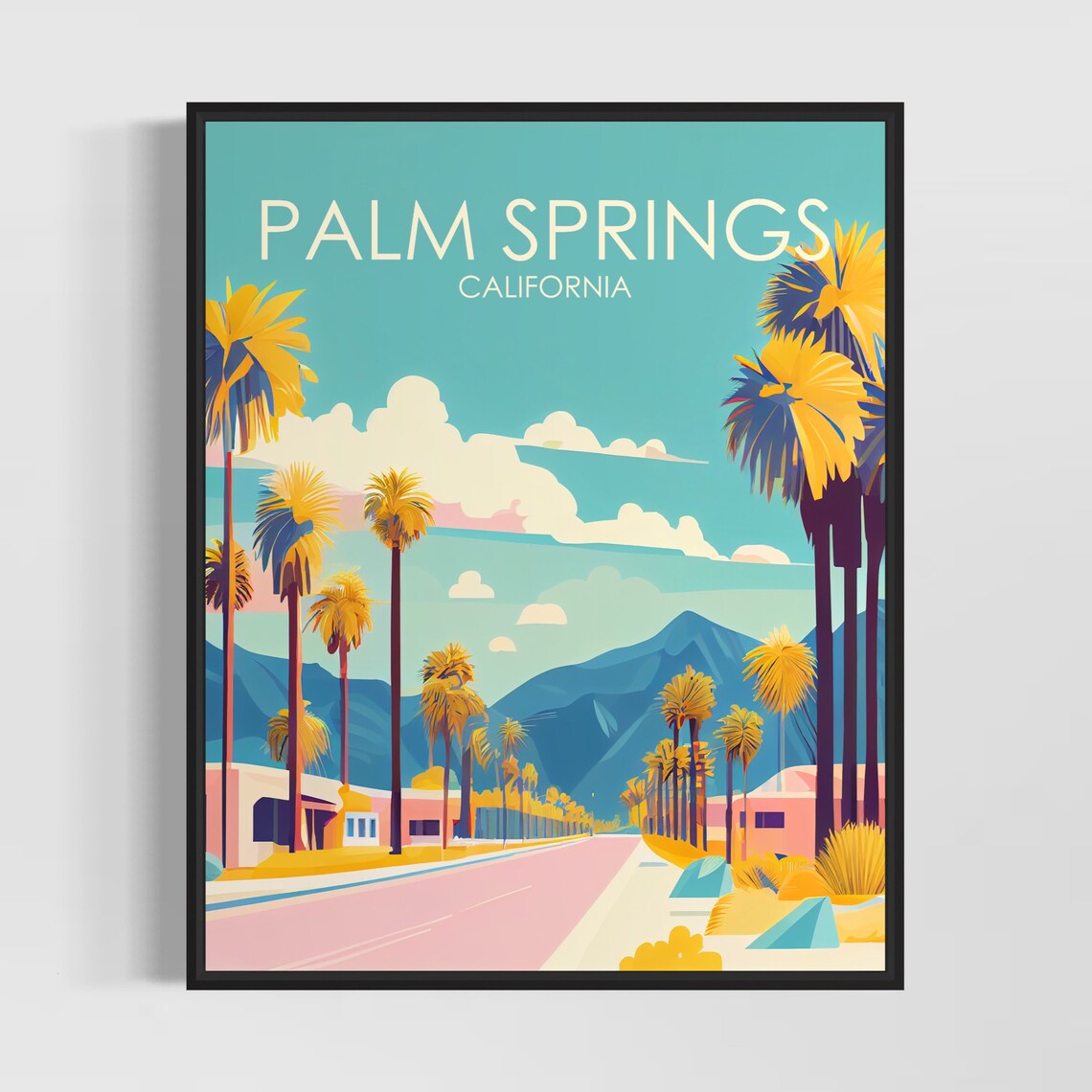Palm Springs California Palm Lined Road Vintage Travel Poster