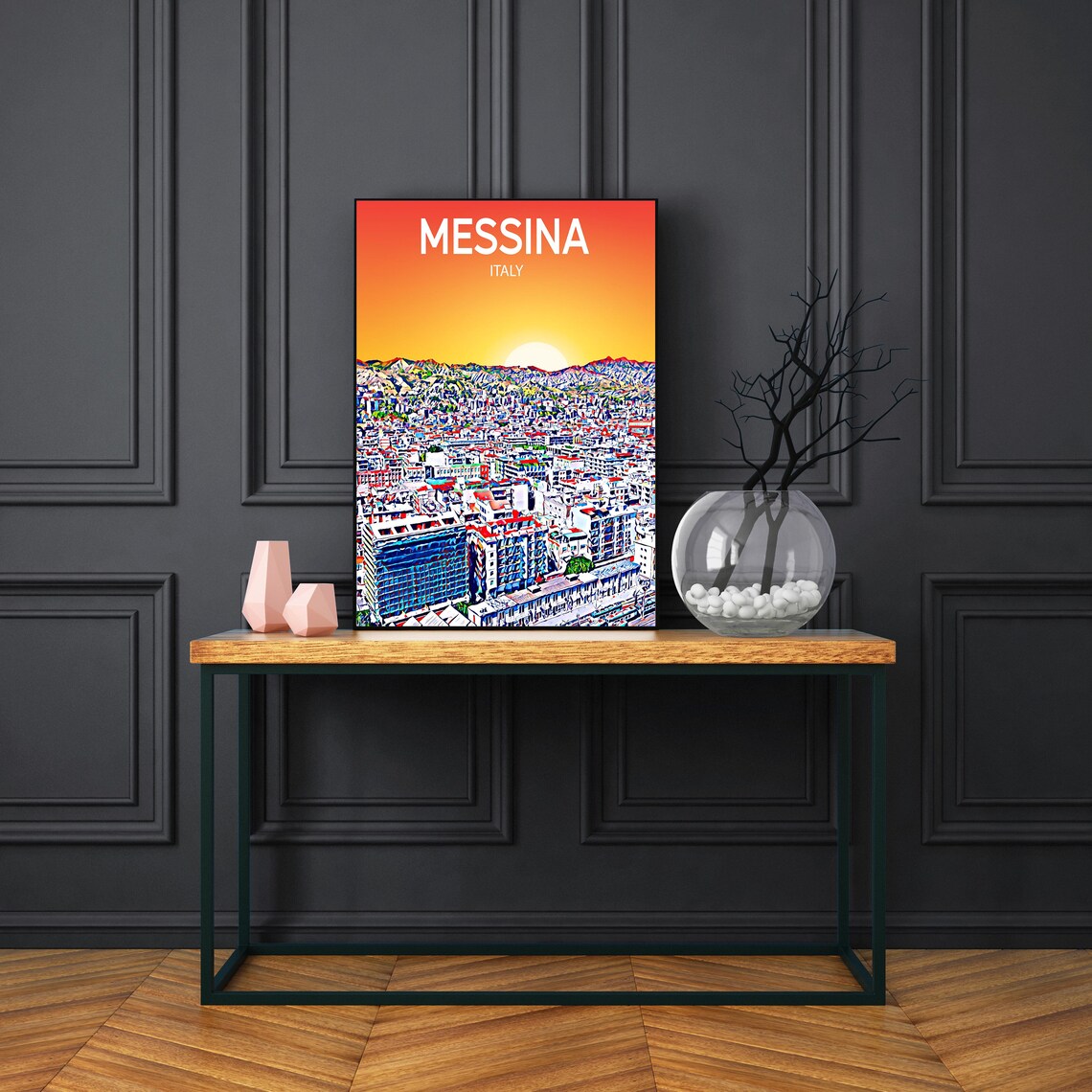 Messina Sicily Italy Harbor Sunset City Skyline Travel Poster - Image 3
