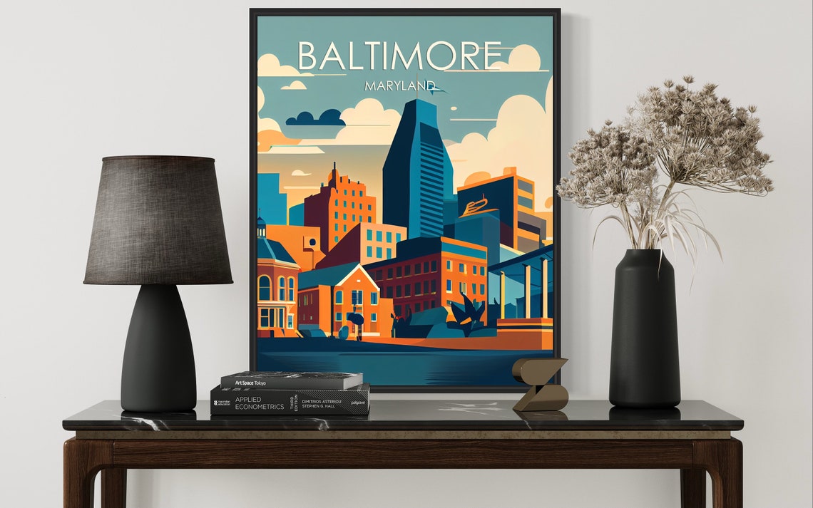 Baltimore Maryland Downtown Skyline Over Harbor Cityscape Poster - Image 2