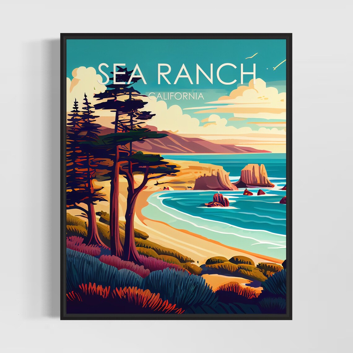 Sea Ranch California Coastal Pines Beach Sunset Scenic Art Poster