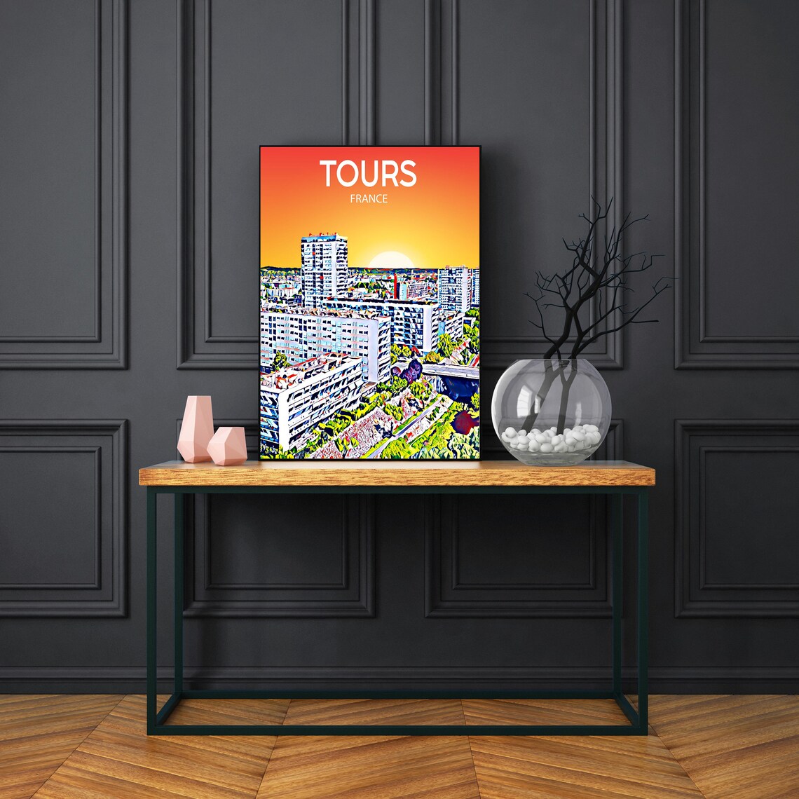 Tours France Sunset Skyline Modern City View Vintage Travel Poster - Image 3