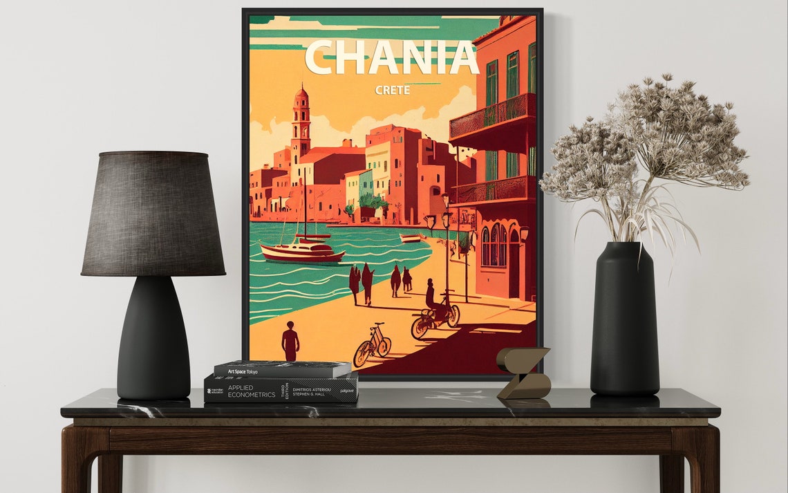 Chania Crete Old Venetian Harbor Sunset Nostalgic Retro Poster - Image 2
