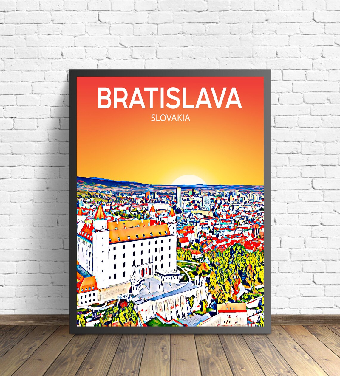 Bratislava Slovakia Sunset Castle Overlooking Colorful Old Town Poster