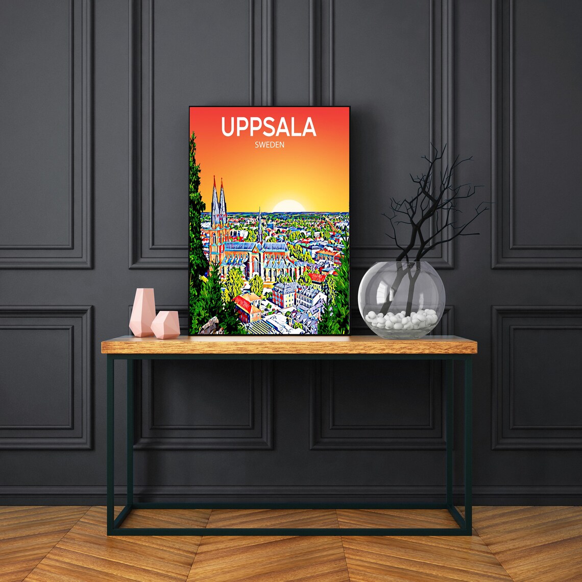 Uppsala Sweden Sunset Cathedral City Skyline Travel Art Poster - Image 3