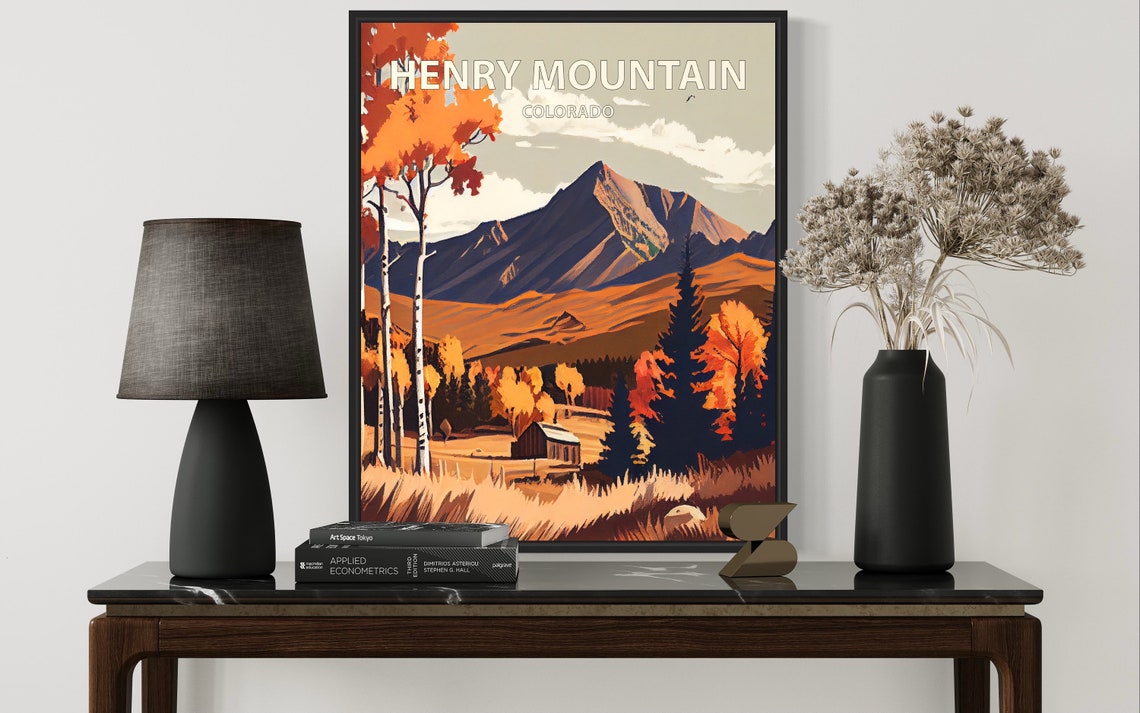 Henry Mountain Colorado Autumn Aspens and Cabin Retro Travel Poster - Image 2