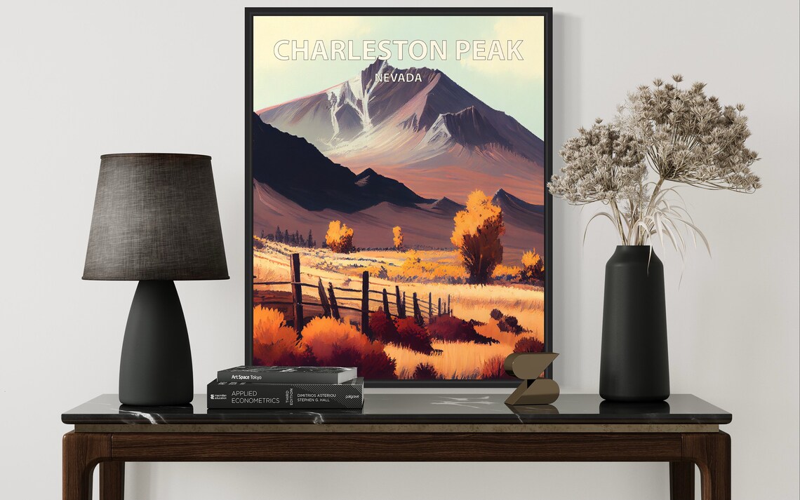 Charleston Peak Nevada Autumn Desert Valley Mountain Travel Poster - Image 2