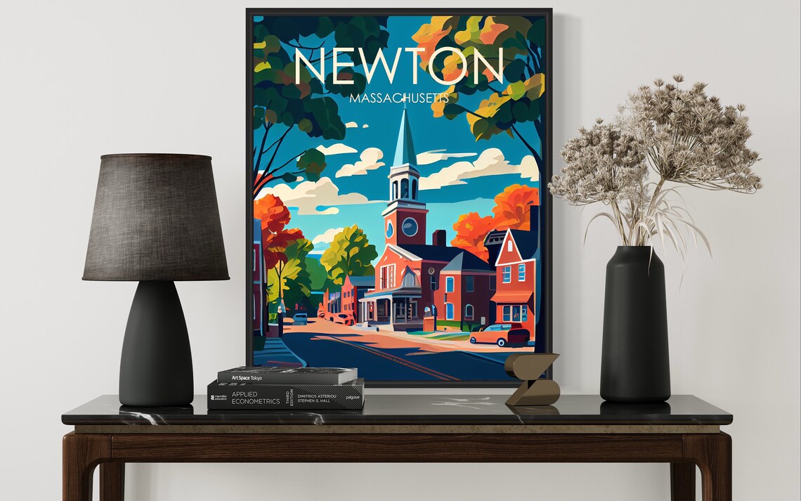 Newton Massachusetts Autumn Church Street New England Travel Poster - Image 3