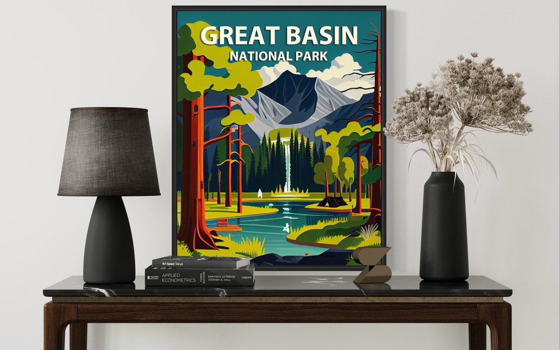 Great Basin National Park Nevada Forest Waterfall Retro Poster - Image 3