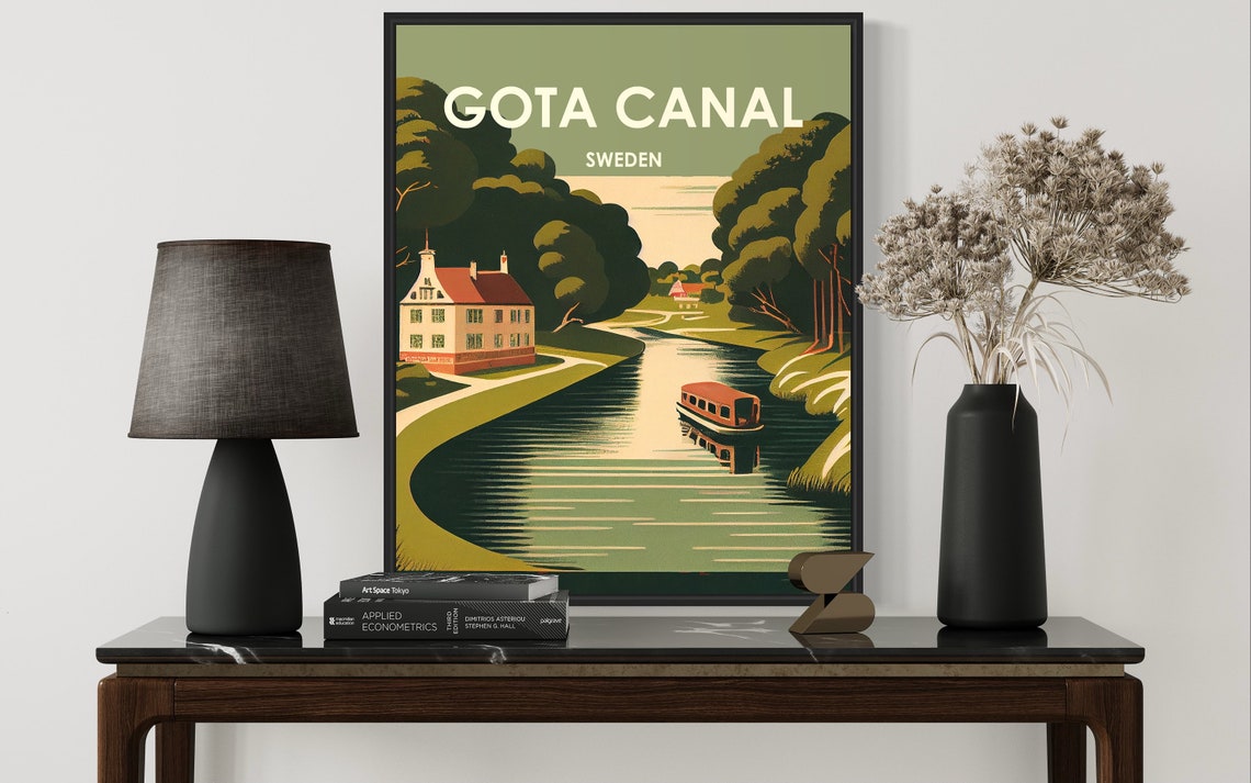 Gota Canal Sweden Retro Art Print Gota Canal Sweden Wall Art Illustration Gota Canal Sweden Vintage Minimal Design Poster - Image 3