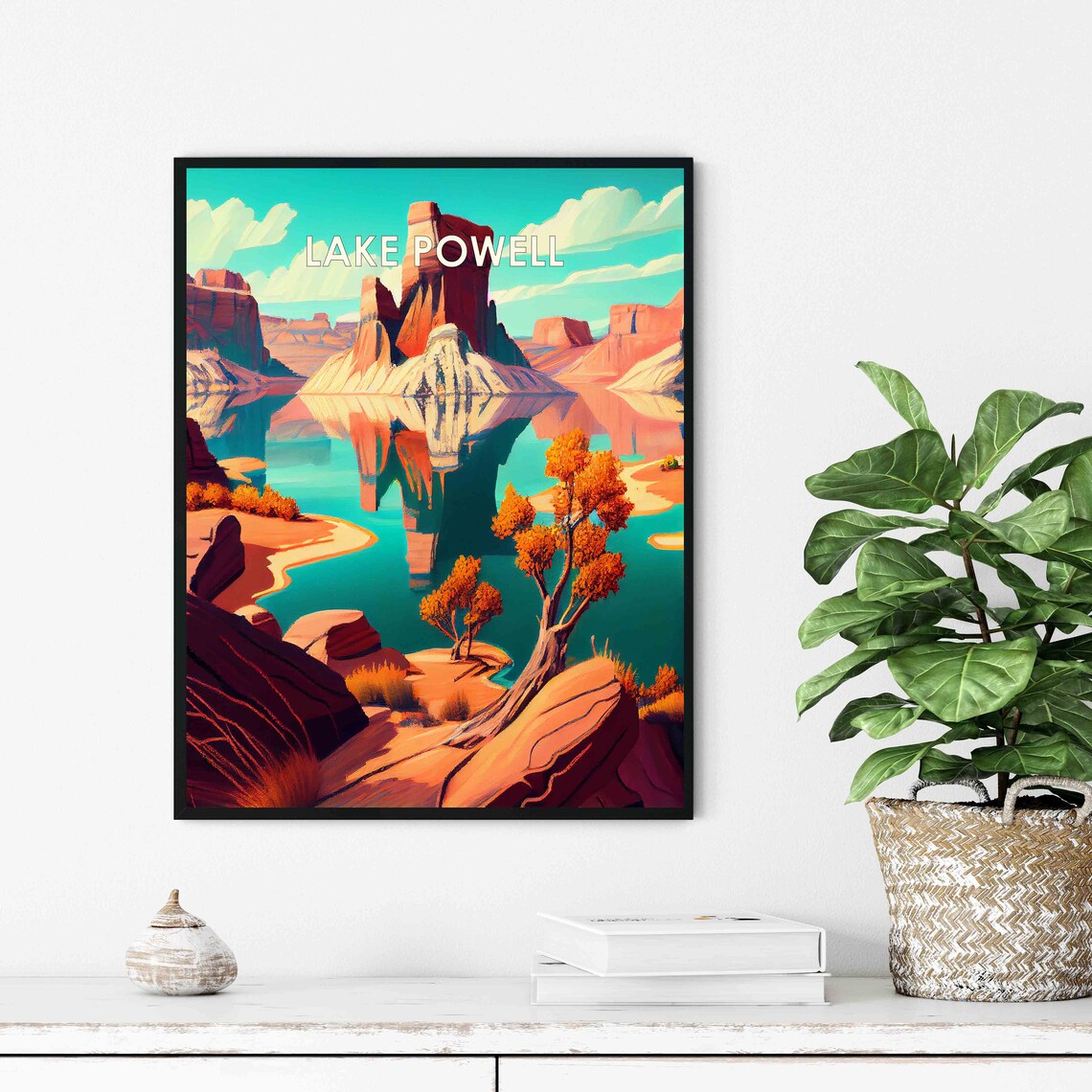 Lake Powell Retro Red Rock Reflection Desert Lake Travel Poster - Image 3