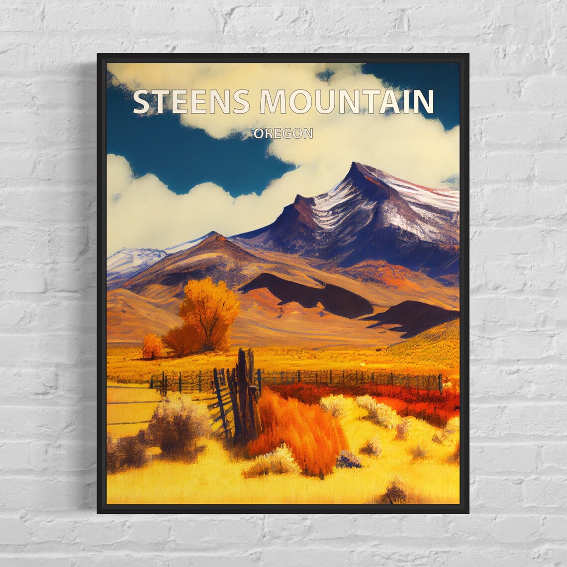 Steens Mountain Oregon Autumn Desert Ranch Landscape Vintage Poster