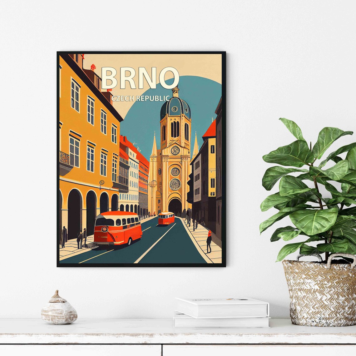 Brno Czech Republic Old Town Street Retro Tram Evening Travel Poster - Image 3
