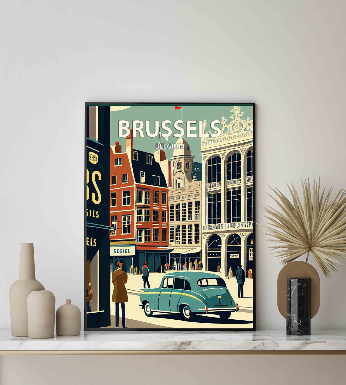 Brussels Belgium Vintage Charming Street Scene City Center Poster - Image 2