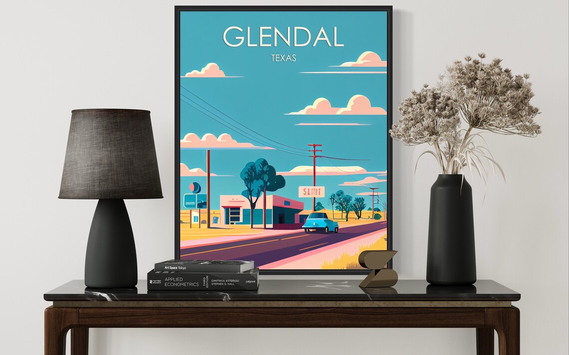 Glendal Texas Retro Highway Roadside Sunset Drive Travel Poster - Image 2