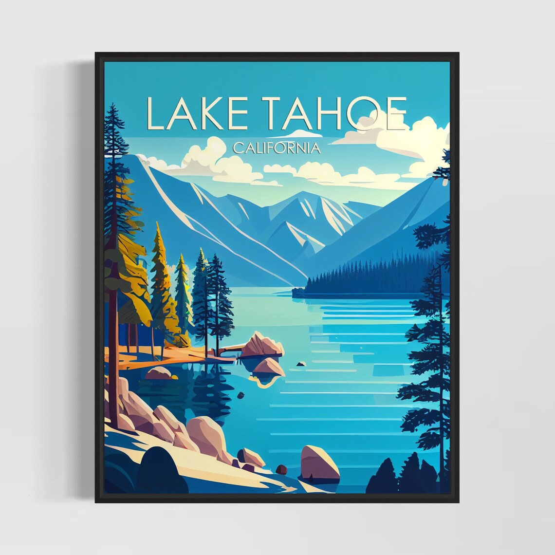 Lake Tahoe California Pine Trees Mountain Lake Scenic Poster