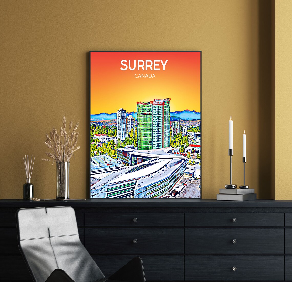 Surrey Canada Sunset Skyline Mountain View Residential City Art Poster - Image 2