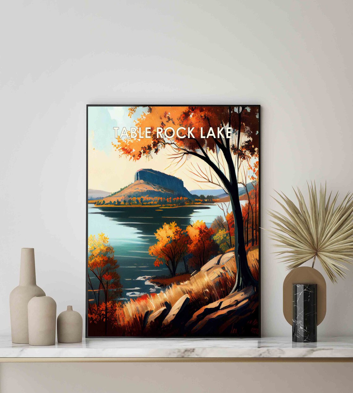 Table Rock Lake Autumn Hills Lakeside Vista Retro Travel Poster - Image 3