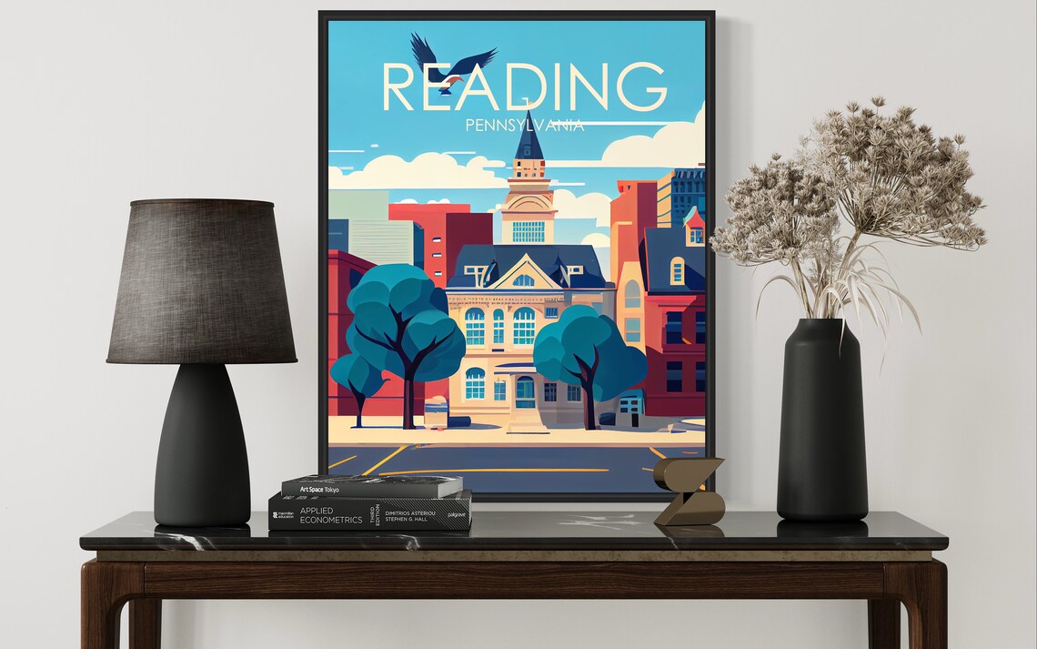 Reading Pennsylvania Downtown Skyline Eagle Retro Vintage Travel Poster - Image 2