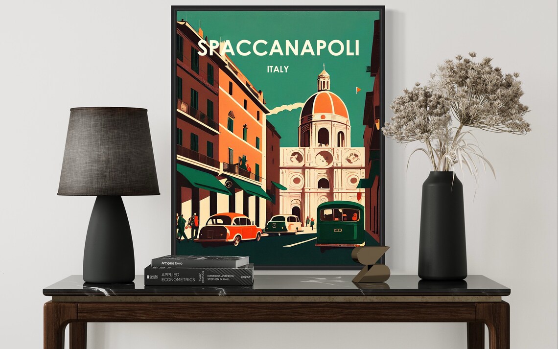 Spaccanapoli Naples Retro Street Scene with Vintage Cars Poster - Image 2