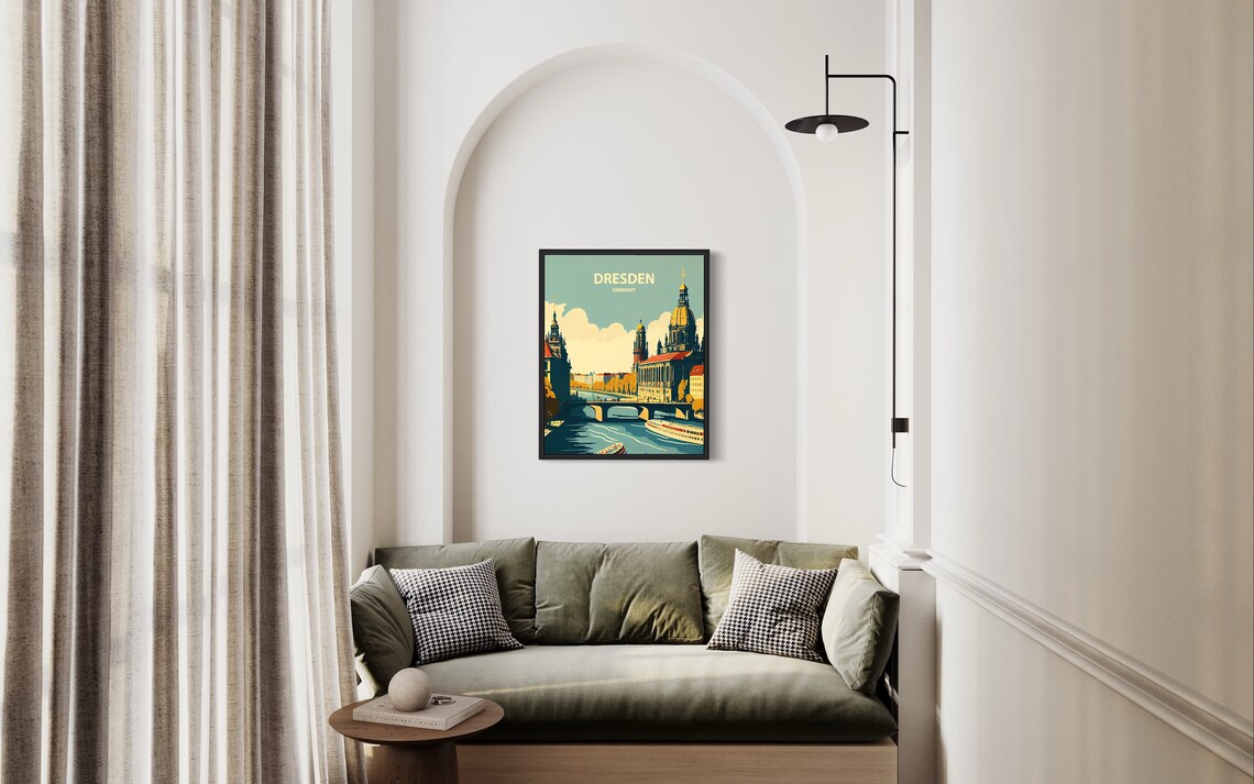 Dresden Germany Elbe River Cathedral Bridge Vintage Travel Poster - Image 3