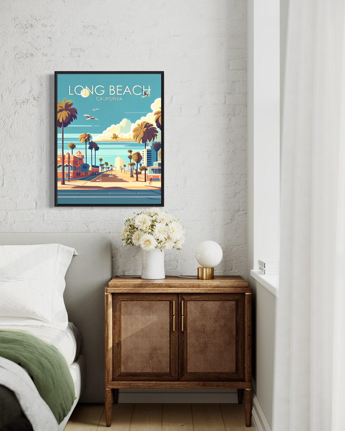 Long Beach California Beachfront Palms Ocean Breeze Art Poster - Image 3