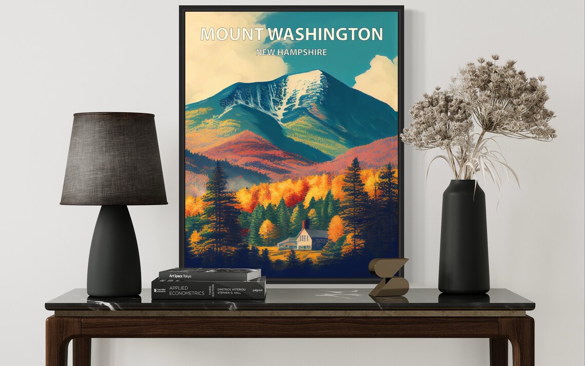 Mount Washington New Hampshire Snowy Summit Autumn Forest Poster - Image 3