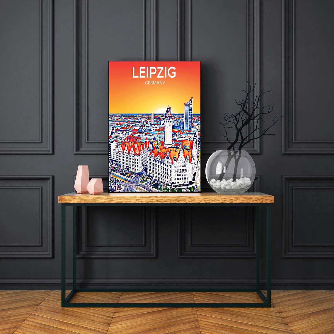 Leipzig Germany New City Hall Sunset Skyline Cityscape Art Poster - Image 3
