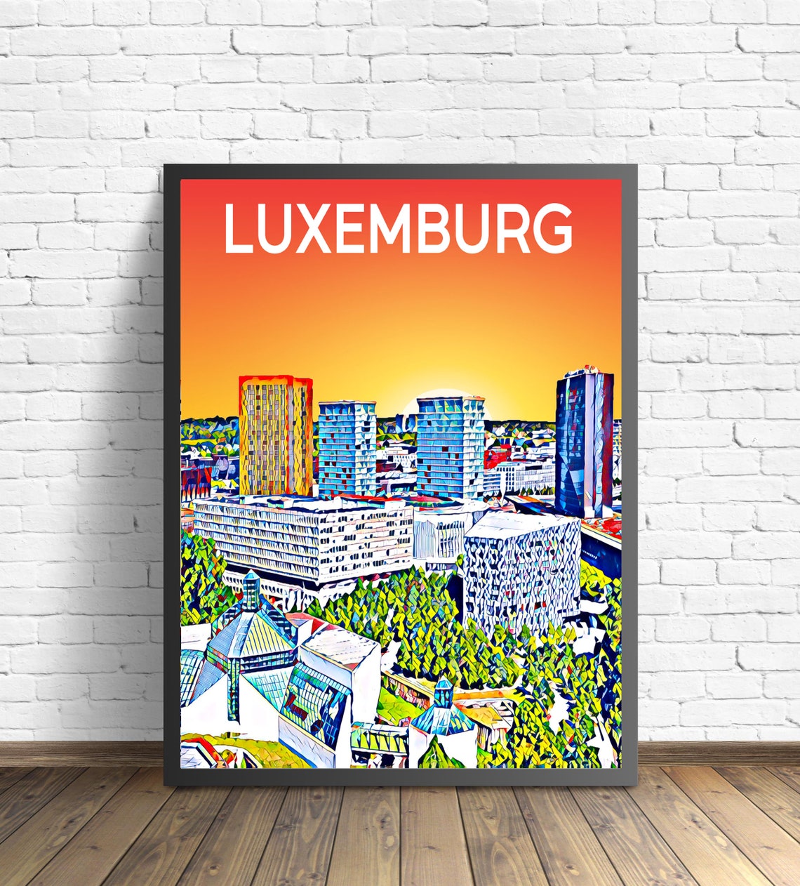 Luxemburg Art Poster Sunset Night Poster Art Print Luxemburg City Modern Wall Art Colorful Skyline Sketch Photo Sketch