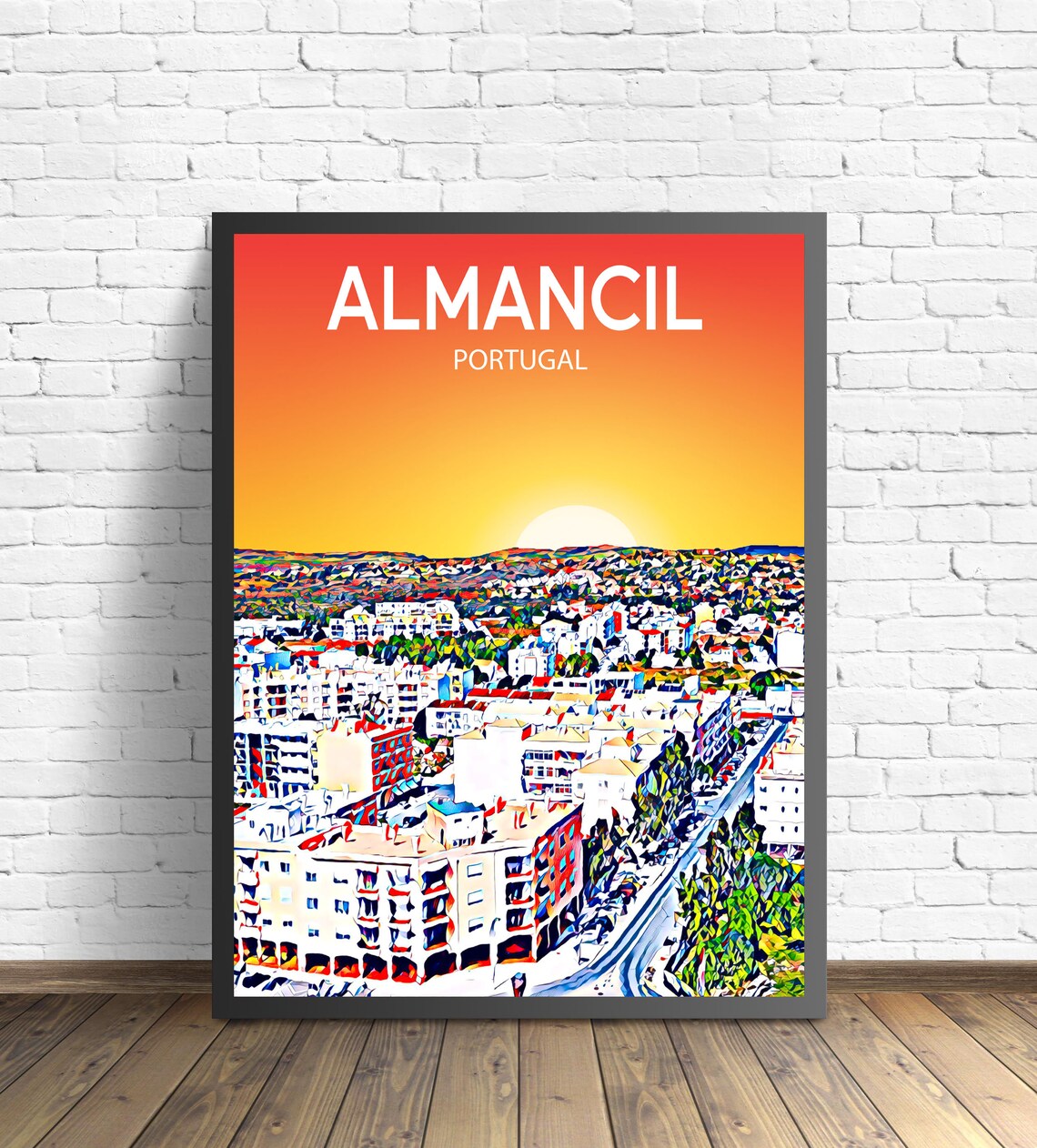 Almancil Portugal Sunset Skyline Sketch Art Travel Poster Gift