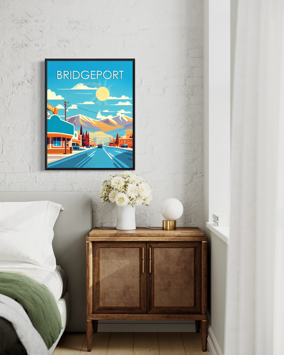 Bridgeport California Sunny Main Street Snowy Mountains View Poster - Image 2