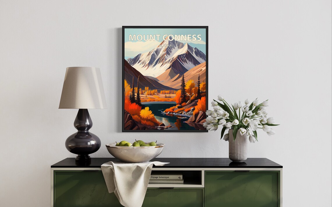 Mount Conness Alaska Lakeside Fall Colors Snowy Peak Travel Poster - Image 3